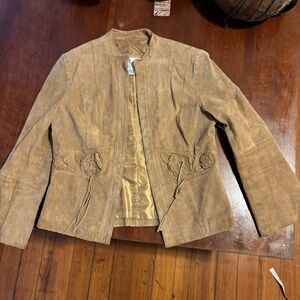 Vintage tan/brown leather jacket with flower fringe details